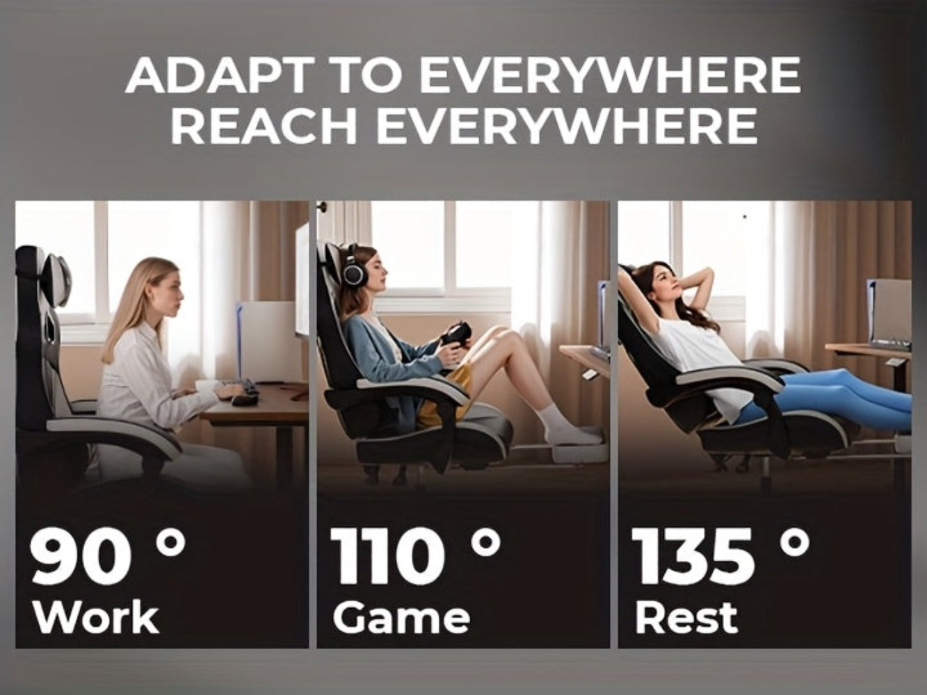 Silla Gaming, Silla Esports, Silla Gaming Ergonómica con Reposapiés, Silla Gaming de Carreras con Reposacabezas Ajustable, Silla de Ordenador con Altura Ajustable y Soporte Lumbar, Adecuada para Oficina en Casa y Gaming, Beige, Azul, Negro, Rojo, Naranja