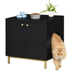 Gabinete para Gatos, Caja de Arena para Gatos, Casa para Gato con Puerta, Mesa Auxiliar de Madera para la Casa del Mascota, 50 X 60 X 61cm, Gabinete Estable para Gatos, Blanco y Dorado