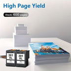 Cartuchos de tinta negros de alto rendimiento 301XL remanufacturados para HP 301 XL para impresoras HP Deskjet 1000 1010 1012 1015 1050 Envy 4500 4504 5530 Officejet 2620 2622 4630, 2 piezas