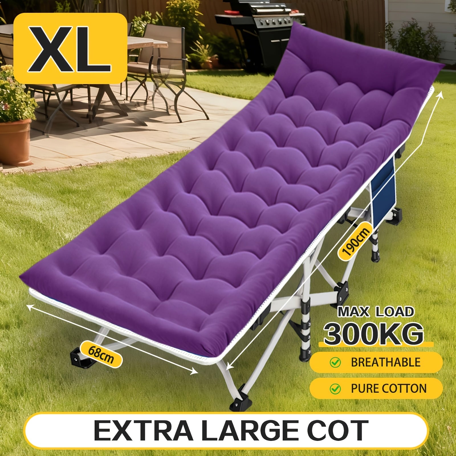 Cama de campaña plegable extragrande para adultos, con colchón grueso, 300 kg-400 kg, cama de exterior de alta resistencia con bolsa de transporte, cama portátil para viajes al aire libre, camping, playa, vacaciones