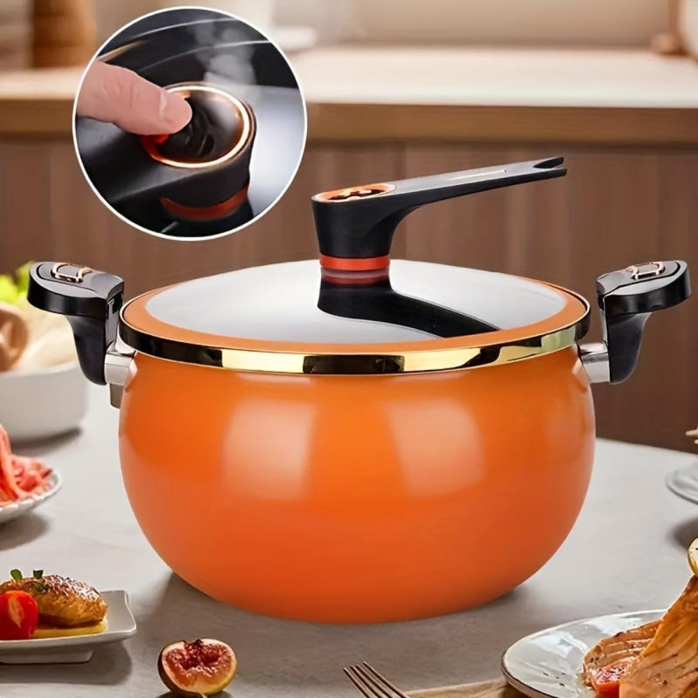 Olla grande de fundición de hierro antiadherente con tapa de cristal con cierre, capacidad grande de 7L, disponible en y naranja, versátil, ideal para guisos, salteados y hervir, olla multiusos duradera, cocina multifuncional, utensilio de cocina elegante