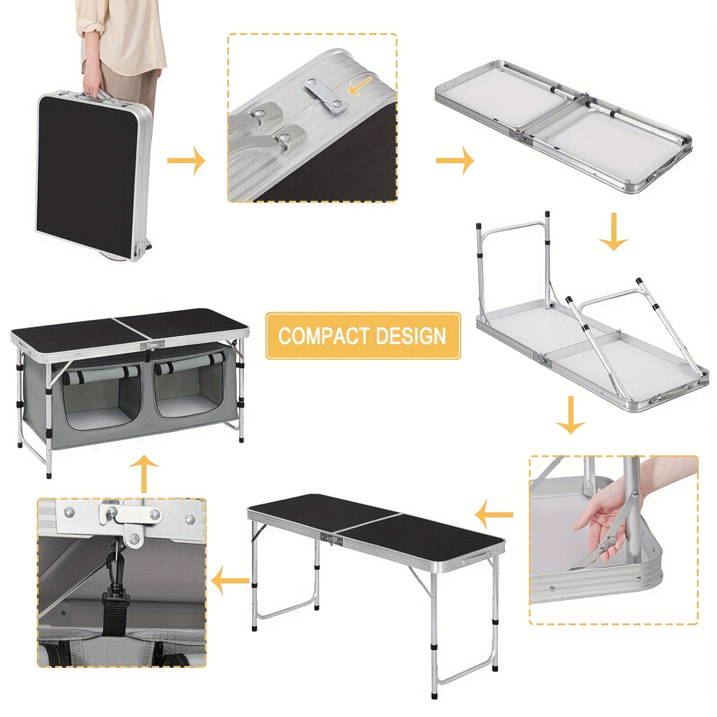 1 pieza Mesa de exterior, mueble de exterior para acampar, equipo de senderismo, mesa de camping, mesa plegable, gabinete de camping plegable, mesa de camping con altura ajustable, espacio de almacenamiento, mueble de camping para exteriores, mesa plegabl