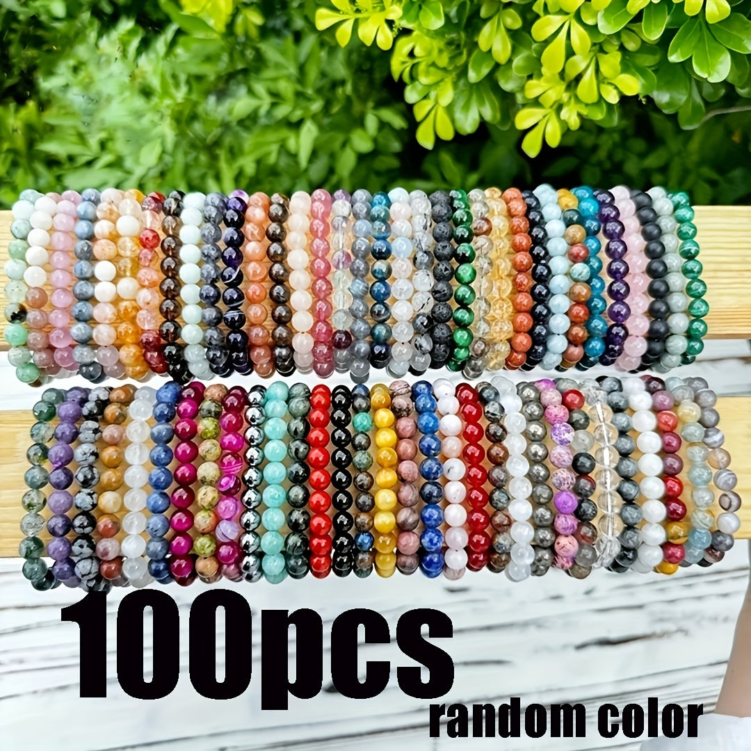 Juego de 100 pulseras elásticas unisex de imitación de piedra natural y cristal, colores surtidos, decoración con diseño de cuentas hecho a mano