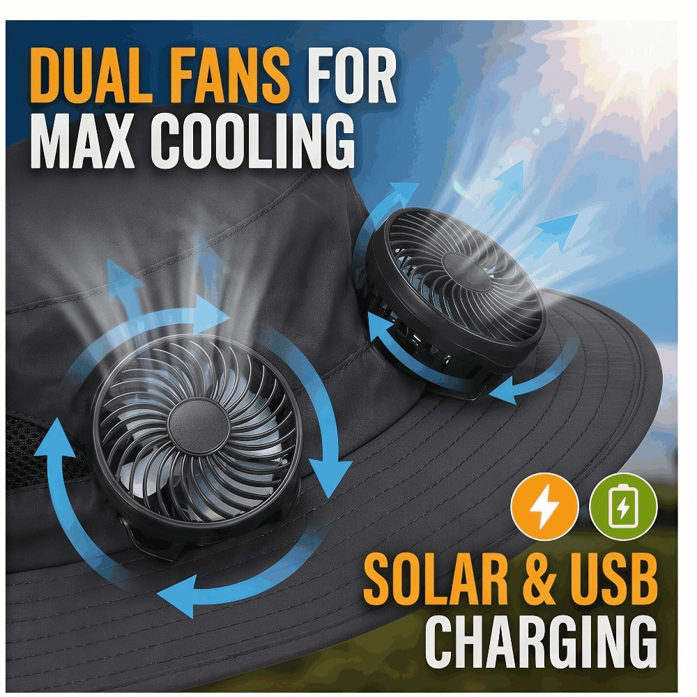 Sombrero de pesca para hombre de ala ancha con ventilador solar, incluye 2 ventiladores, recargable, ala grande, fresco y transpirable, apto para diversas ocasiones: correr, acampar, pescar, viajar