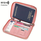 Portapassaporte RFID con cremallera y correa de muñeca, bolsa de almacenamiento multifuncional portátil para viajes, pasaporte y documentos, tarjetero