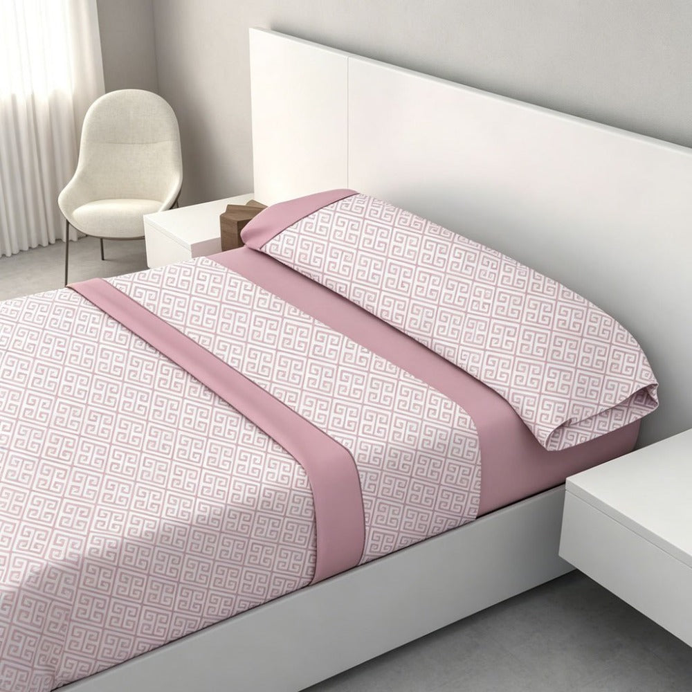 Juego de cama de 3 piezas con estampado de verano | Sábana bajera, colcha, funda de almohada | Estampado sencillo de hojas coloridas | Tela suave | 90 cm - Varios tamaños disponibles - Rosa