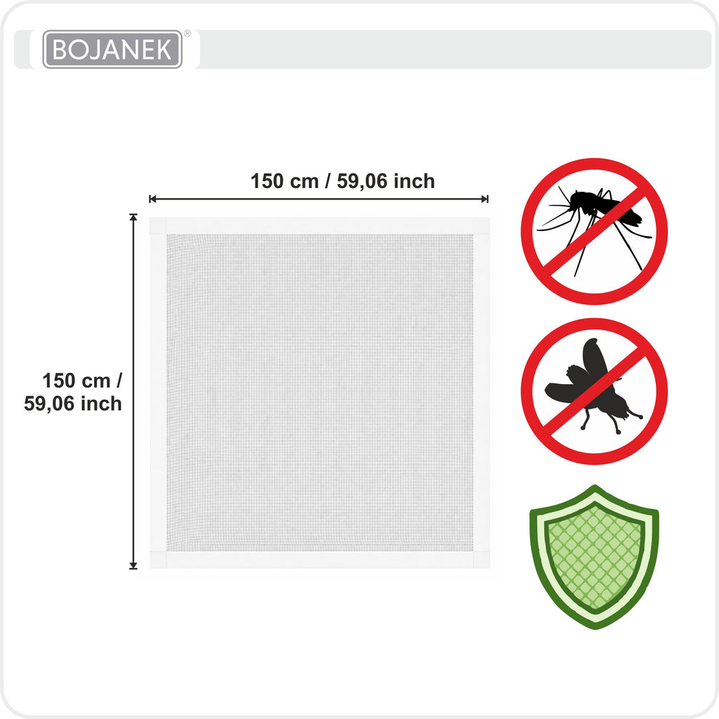 Mosquitera con marco blanco para ventana - BOJANEK - Marco de aluminio blanco - 30 tamaños - Mosquitera no invasiva para ventana - Malla de fibra de vidrio gris - Mosquitera contra mosquitos, moscas e insectos - Mosquitera para marco de ventana sin taladr