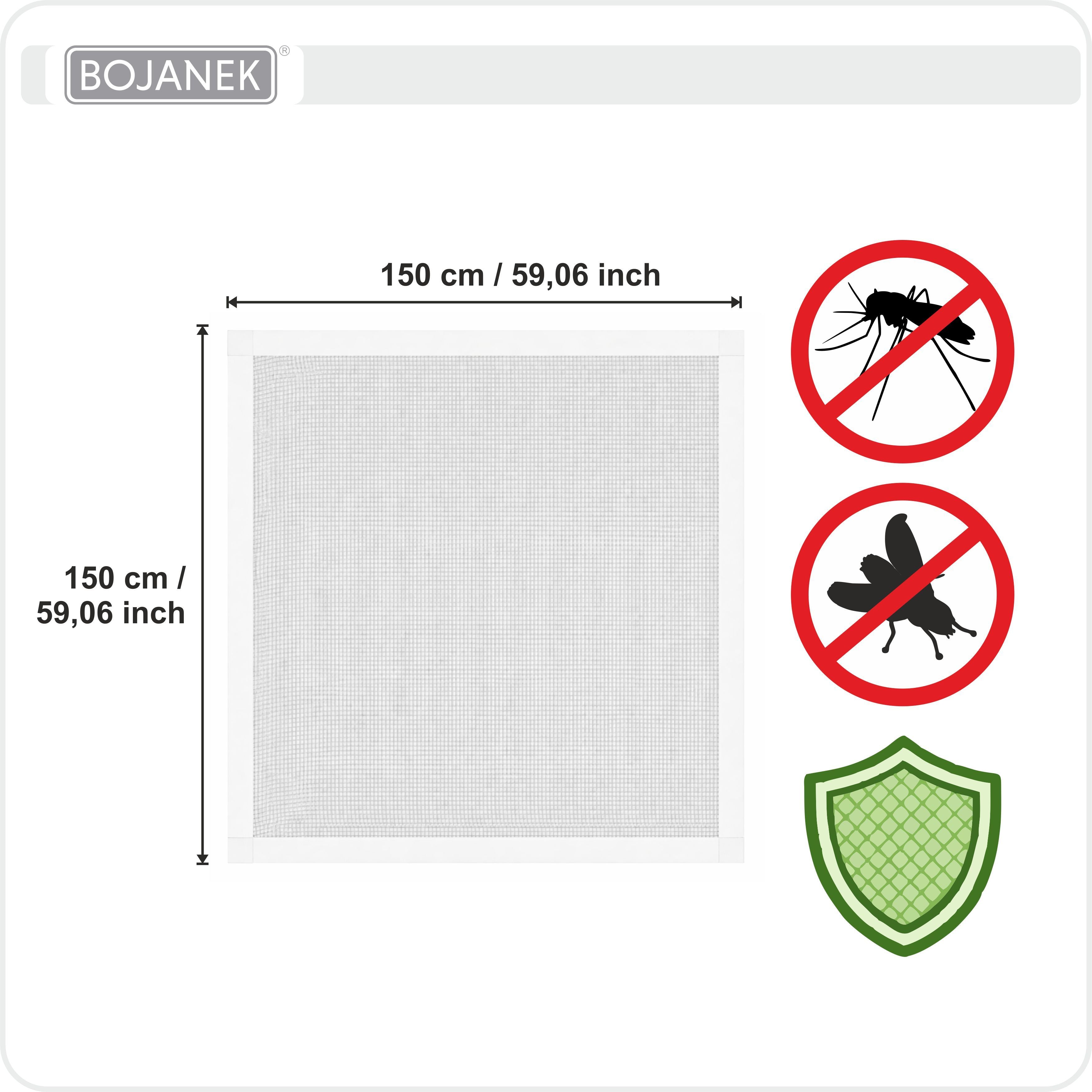 Mosquitera con marco blanco para ventana - BOJANEK - Marco de aluminio blanco - 30 tamaños - Mosquitera no invasiva para ventana - Malla de fibra de vidrio gris - Mosquitera contra mosquitos, moscas e insectos - Mosquitera para marco de ventana sin taladr