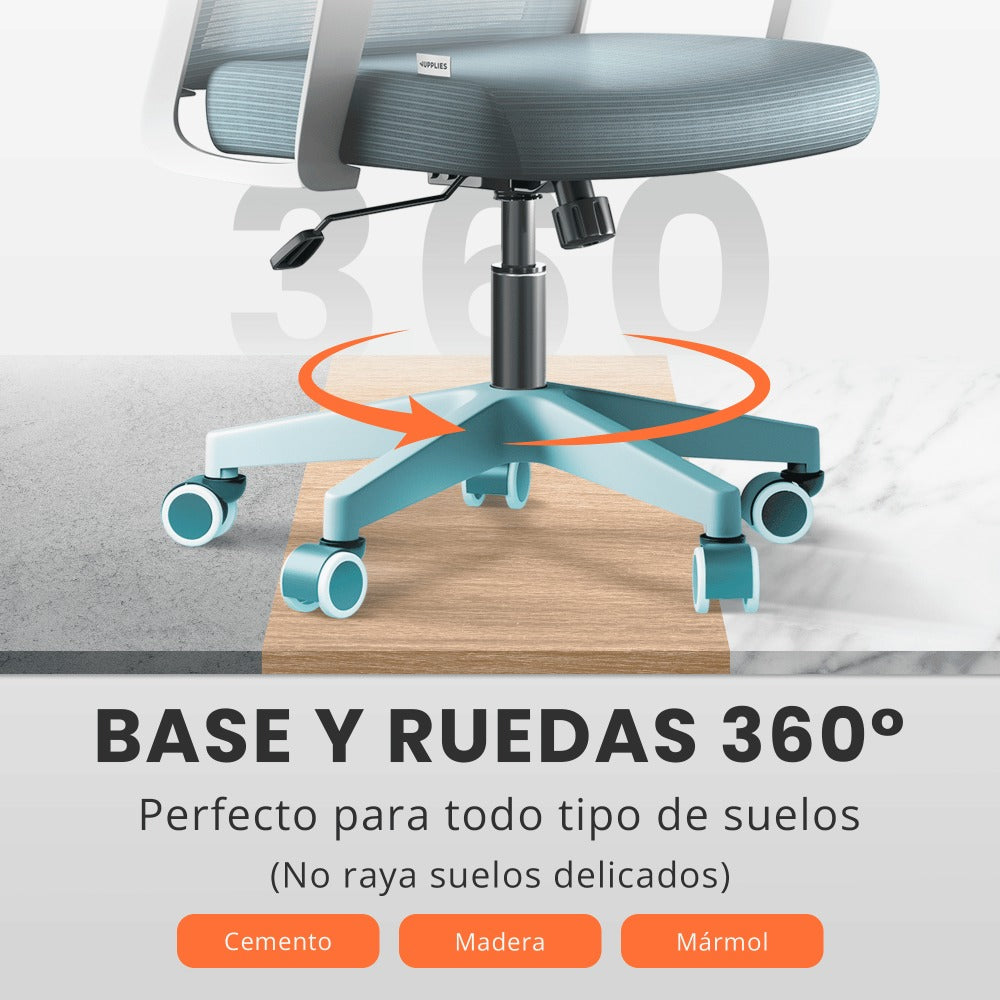 RELAXTY Silla de Oficina Ergonómica – Ajustable y Reclinable con Reposacabezas, Soporte Lumbar, Malla Transpirable y Ruedas 360° | Soporta Hasta 100 kg