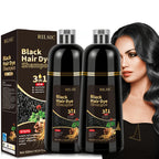 Pack de 2 Champú y Tinte para el Cabello (3 en 1), Apto para Hombres y Mujeres. Coloración Instantánea del Cabello, Cobertura 100% de Cabello Gris, Coloración Natural, Termina en Minutos. Fórmula Sin Amoniaco, Dura 30 Días. ¡Un Esencial para Navidad!