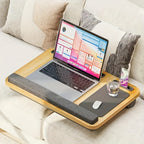 Escritorio de oficina multiusos con reposabrazos, alfombrilla para ratón, ranuras para tablet y teléfono, asa portátil, escritorio acolchado para laptop, estructura de madera duradera, adecuado para usar en la cama, almacenamiento en el hogar y la oficina