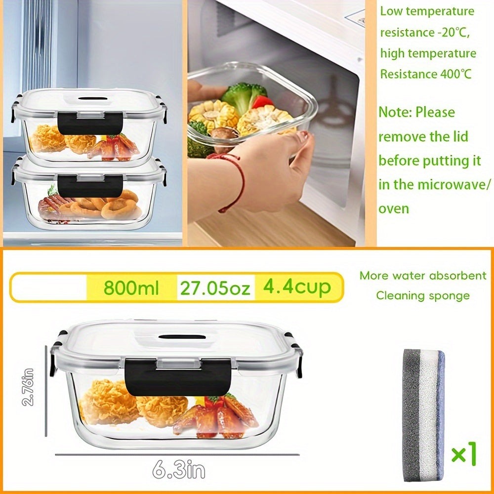 Contenedores Herméticos para Alimentos con Tapas - 6 Piezas de 1040 ml y 6 Piezas de 800 ml, Recipientes de Vidrio para Preparación de Comidas, Contenedores Reutilizables, Recipientes de Vidrio con Tapas, Contenedores para Alimentos