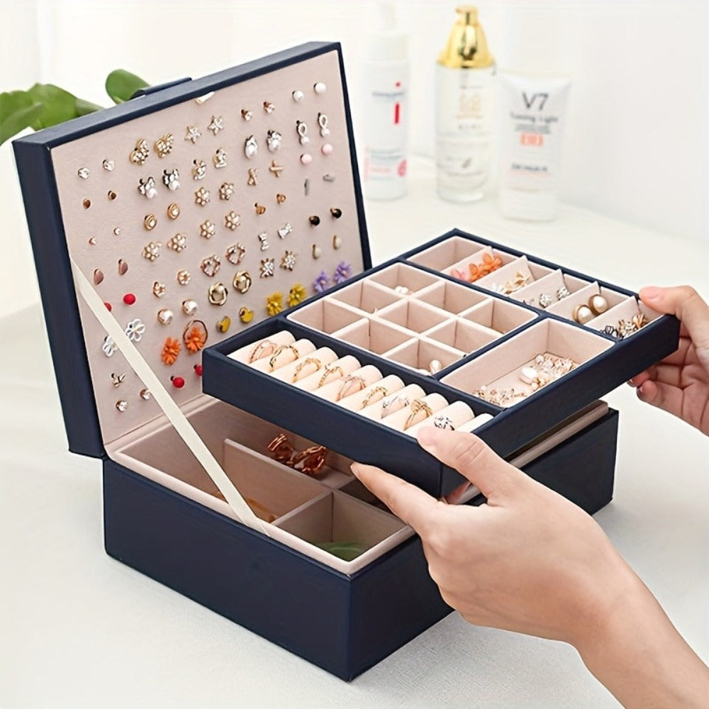 Organizador de Joyería de Lujo con Múltiples Niveles y Amplio Espacio para Collares, Aretes, Pendientes, Brazalete y Más, Fabricado en Cuero Sintético