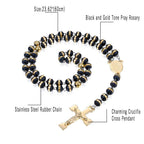 Collar de Rosario de 60 cm para Hombres y Mujeres con Colgante de Crucifijo Dorado de la Virgen María y Jesucristo - Cuentas Negras de Oración Religiosa, Cadena de Bolas para la Fe Católica, Uso Diario y Regalos de Navidad (Unisex)