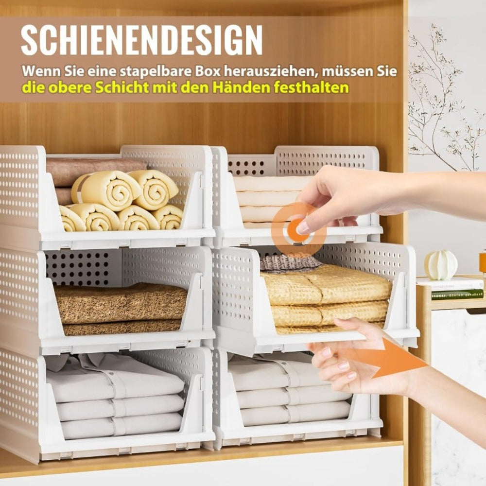 4 piezas Organizador de Armario | Cajón Apilable, Sistema Extensible y Plegable, Caja de Almacenamiento de Ropa de Plástico para Dormitorio, Cocina, Blanco - Furnestorica