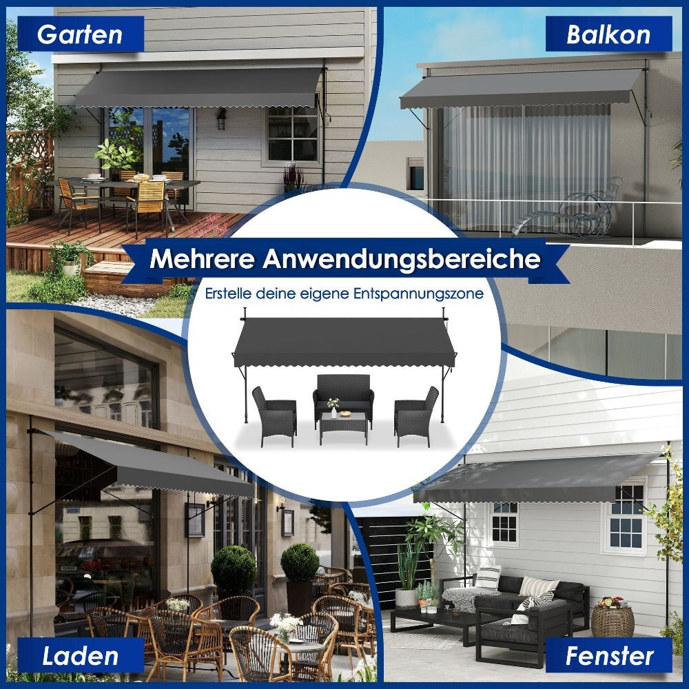 Funda para toldo de balcón con abrazadera, cubierta para toldo de balcón con manivela, sin perforación, altura ajustable para balcón y jardín