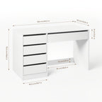 Tocador Sherry de 1 pieza, 120x55cm, tocador con 5 cajones sin espejo, escritorio para computadora con espacio de almacenamiento, mesa de oficina blanca