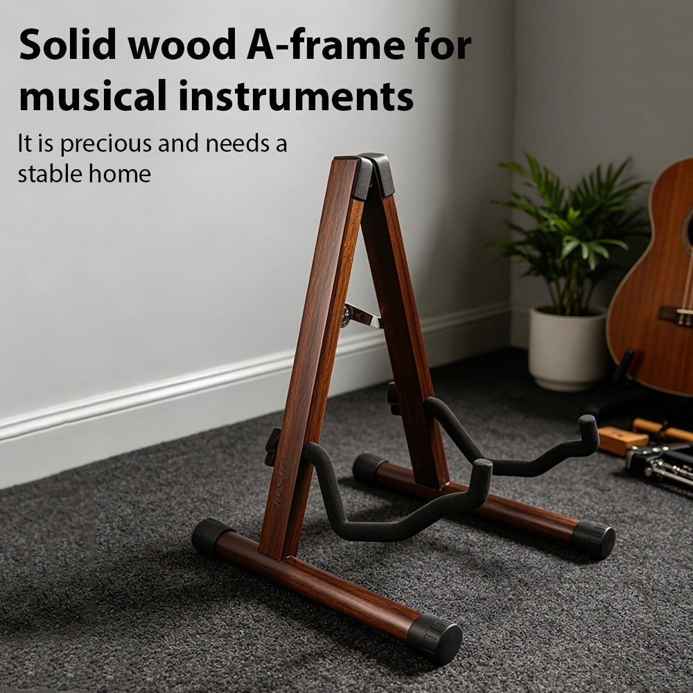 Soporte para guitarra de madera de acacia en forma de A, ajustable y plegable, apto para violines, guitarras, bajos, mandolinas, banjos y ukeleles - Soporte portátil para instrumentos musicales con base de pie, fácil montaje para estudio, sala de práctica