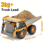 Camión volquete con control remoto, excavadora RC, vehículo de construcción para niños con 9 canales, cama de metal con luz, camión de basura eléctrico de juguete