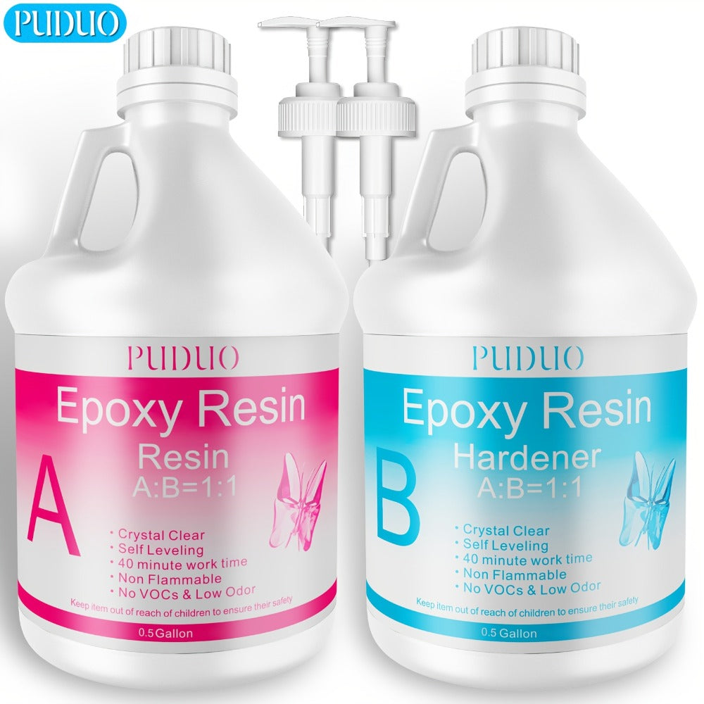 Kit de resina epoxi de 3,785 L (1 galón) con bomba, cristalina, mejora de dureza 0.5: pegamento de resina + endurecedor 0.5, para fundición