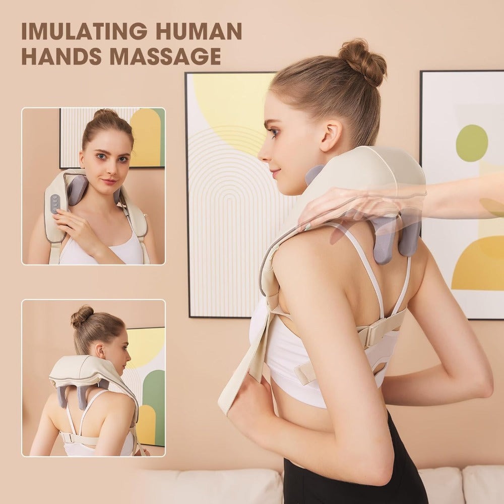 Masajeador de hombros y cuello 6D, que simula un masaje manual, puede masajear los hombros, el cuello y los músculos del trapezo, como una persona real que masajea para el hogar, la oficina, los viajes, el coche. Un gran regalo, masaje de cuerpo completo