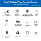 Timbre sin varillas, timbre de video inteligente, cámara de timbre inalámbrica con detección de personas PIR, timbre de seguridad WiFi con cámara, audio bidireccional, cambio de voz, foto y grabación, visión nocturna, timbre de video con 60 tonos, 5 nivel