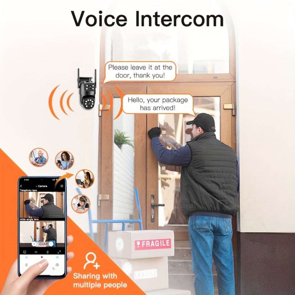 Cámara de seguridad multifuncional inalámbrica para exteriores con wifi, monitoreo de seguridad 2K de alta definición, lente dual, rotación automática, panorámica, inclinación, visión nocturna, detección de movimiento, llamada bidireccional, cámara de seg