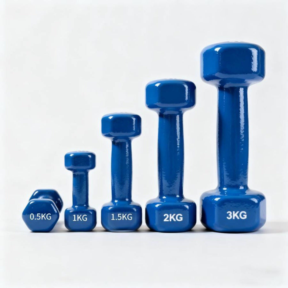 Mancuernas pequeñas de varios tamaños, azul brillante, adecuadas para uso doméstico y en el gimnasio, para fortalecer antebrazos y parte superior de los brazos, entrenamiento muscular, unisex, 0,5 kg, 1 kg, 1,5 kg, 2 kg, 3 kg, mancuernas pequeñas.