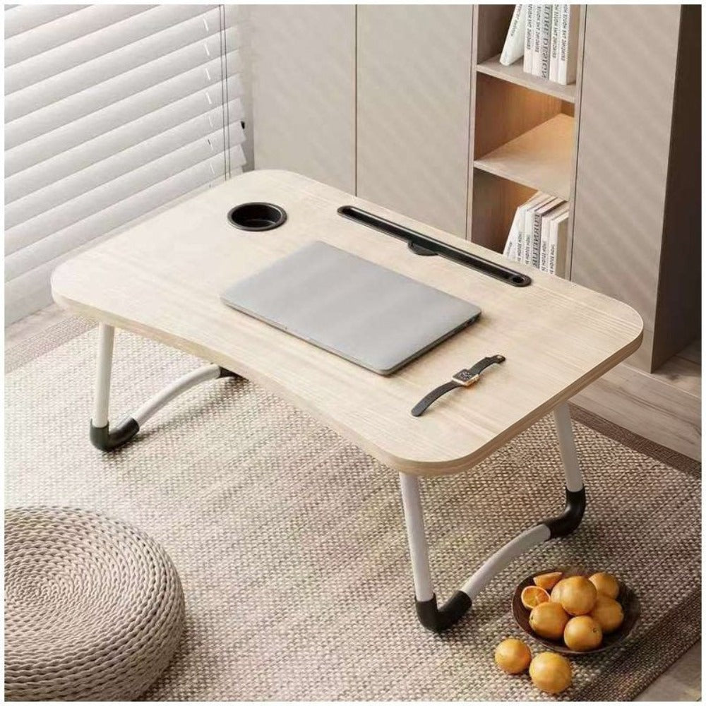 Mesa plegable multifunción para cama y sofá con portavasos, 60×40×28 cm, mesa auxiliar con atril para leer en la cama, bandeja multifunción para ordenador, libros, trabajo y estudio en casa (con cajón / sin cajón)