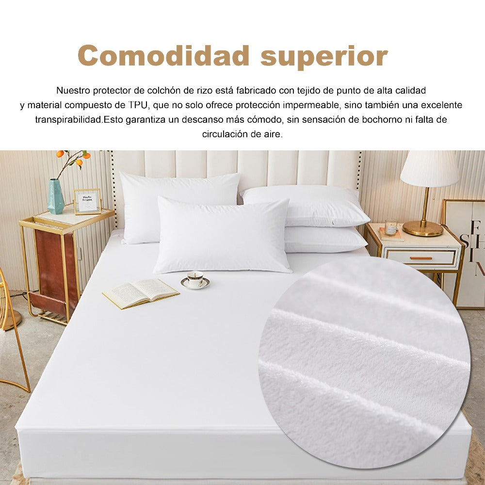 H HANSEL HOME Protector de Colchón de Rizo con Capa Impermeable de TPU, Funda colchon Cubrecolchón, Impermeable Confortable Ajustable Transpirable Blanco, Adaptable para Cama 90/135/150/180cm