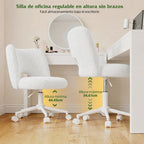 Klyvvo Silla de Escritorio con Ruedas, Silla de Maquillaje con Tejido Teddy Transpirable, Altura Ajustable, Ideal para Oficina, Hogar, Regalo Familiar, Soporta Hasta 150 Kg, Disponible en Rosa, Blanco y Gris