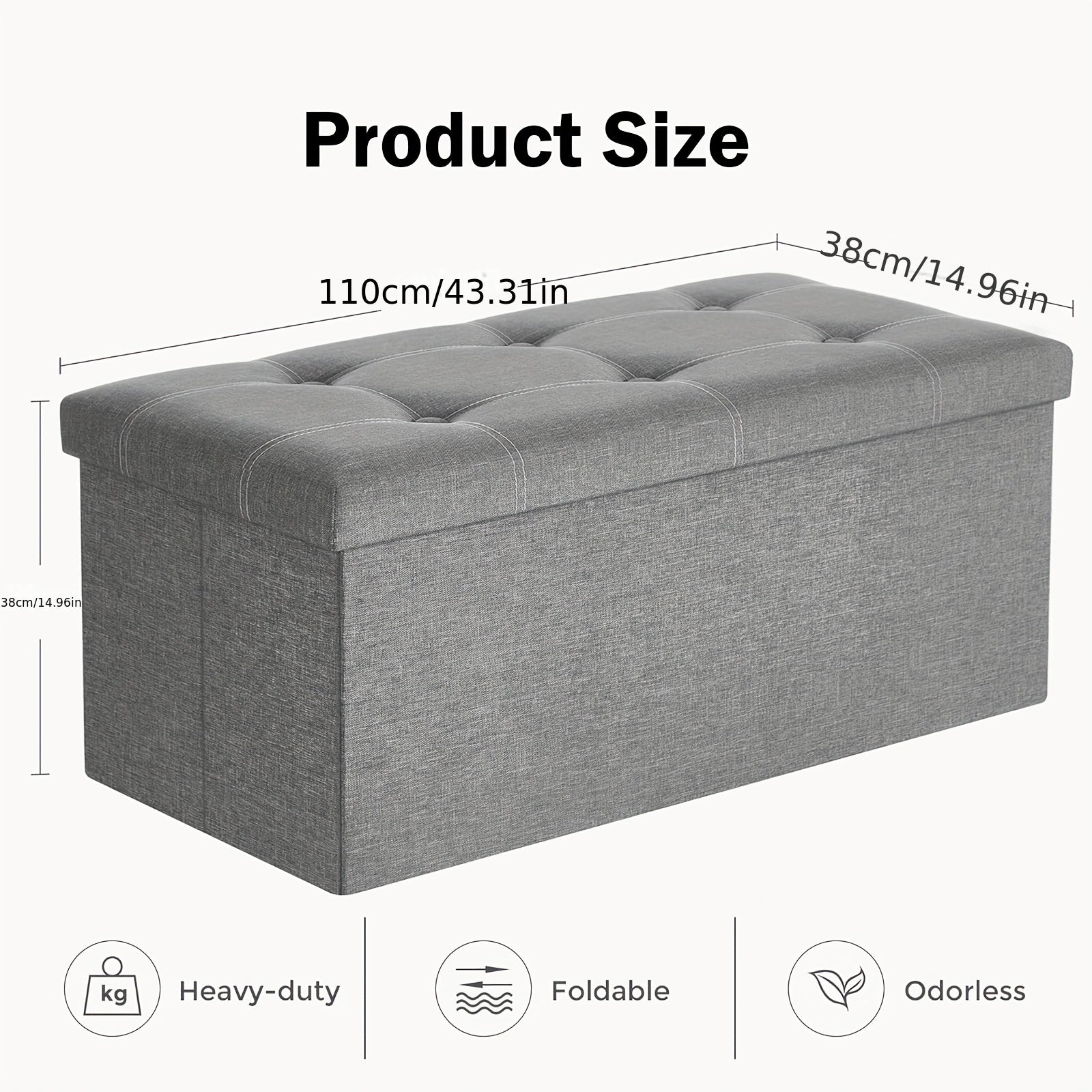 Taburete de almacenamiento plegable de tela, el material de tela es fácil de guardar y fácil de cuidar, 2 tamaños disponibles, fuerte capacidad de carga adecuada para sentarse, taburete para cambiar zapatos en el sofá, banco de almacenamiento, banco largo