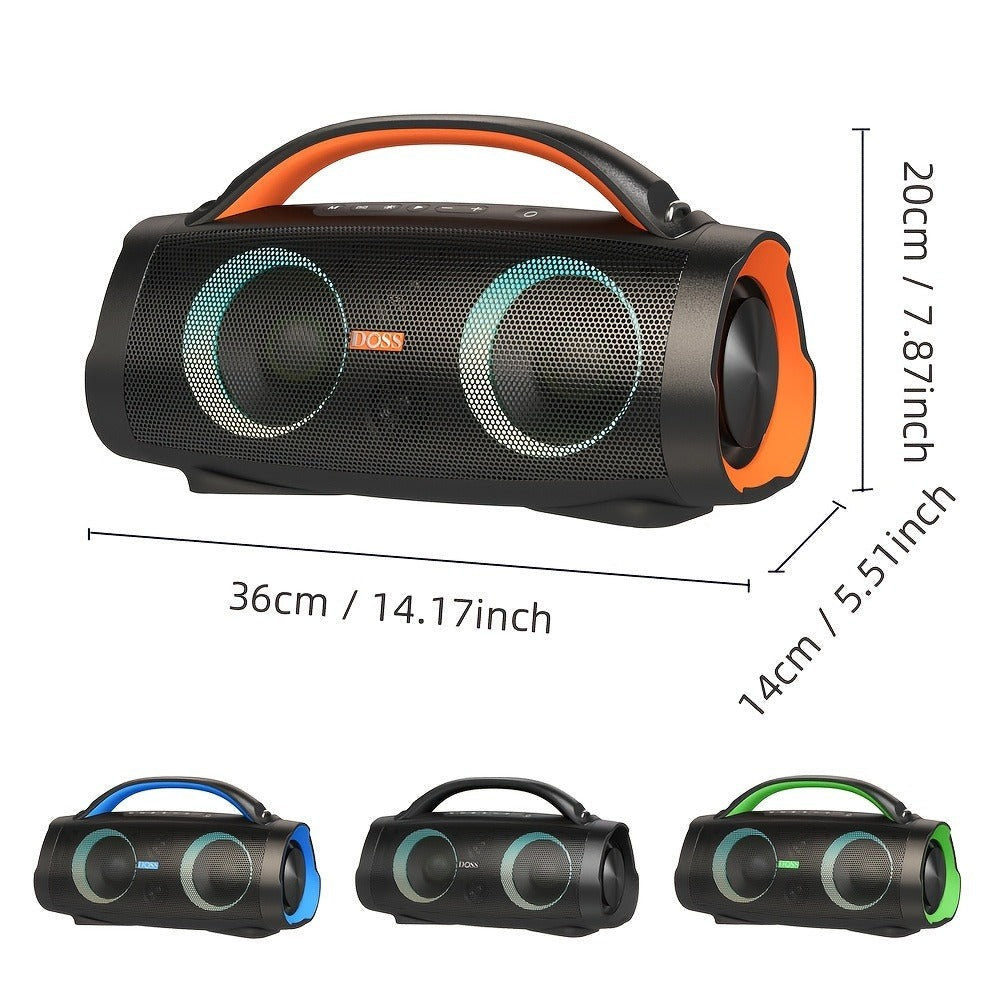Altavoz Portátil Inalámbrico para Exteriores DOSS 100W 5.3 con Sonido Estéreo, Bajos Intensos, 20 Horas de Reproducción, Batería Externa de 10400 Mah, Luz de Fiesta de Color Mezclado, Altavoz Portátil IPX6 para Camping, Playa
