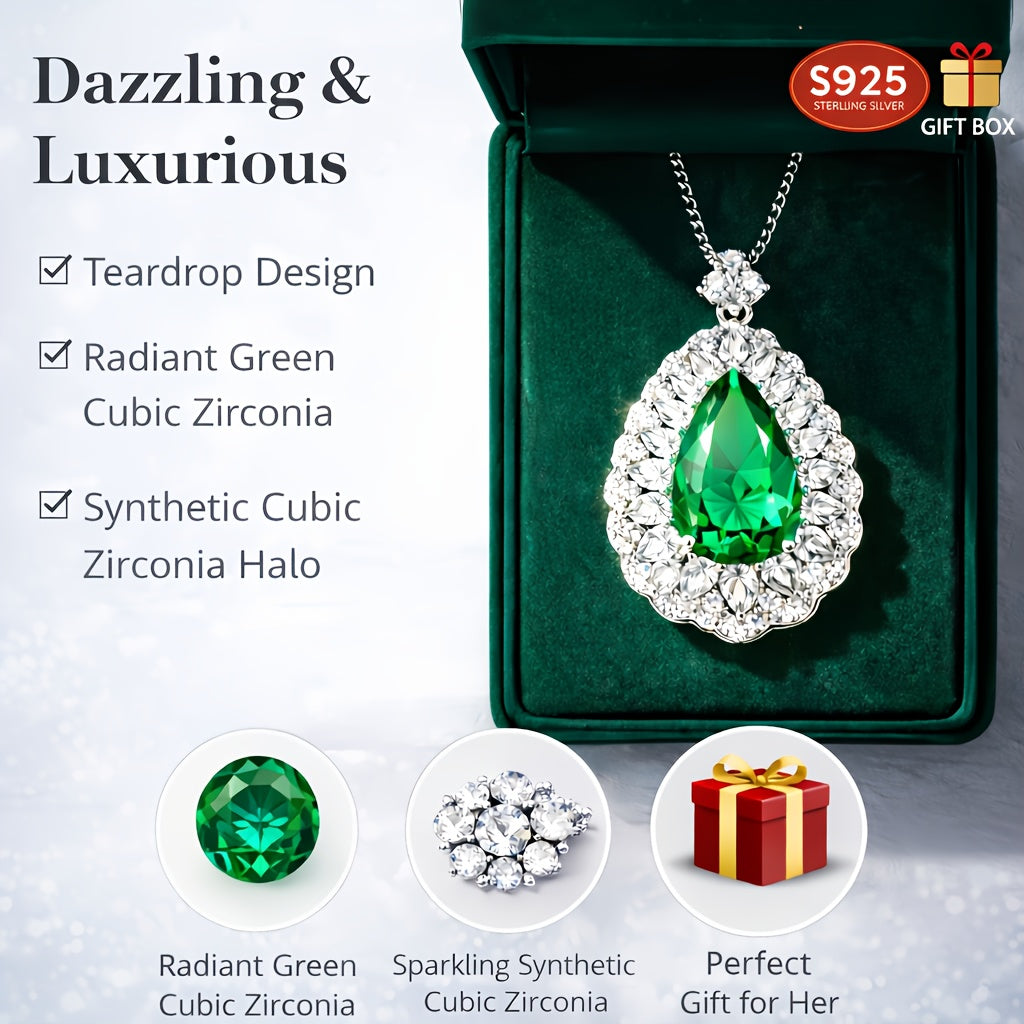 Collar de Zirconia Sintética Verde S925 para Mujer, 5 Quilates de Zirconia Sintética, Ideal para Uso Diario y Banquetes de Boda, Regalos de Aniversario, Regalos de Año Nuevo, Empaque en Caja de Regalo
