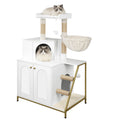 Árbol para Gatos con Gabinete para Caja de Arena, Gabinete para Gatos, Casa Moderna para Gatos 4 en 1 con Plataforma Grande, Casa para Gatos con Rascador de Sisal, Postes, Escaleras y Pompón, Cojines Lavables, Marfil Claro/Blanco