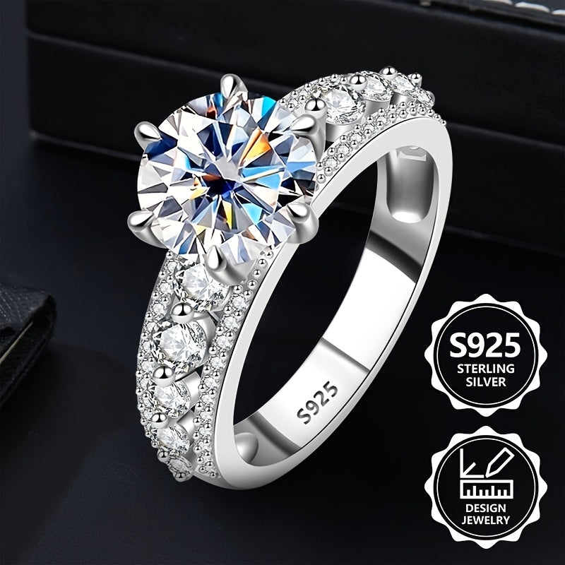 Anillo de moda exquisito para mujer de plata de ley 925, peso total del producto (3.94 g), elegante y a la moda, engastado con brillantes piedras de moissanita. Un anillo de joyería de alta calidad para mujer con apariencia excelente, adecuado para viajes