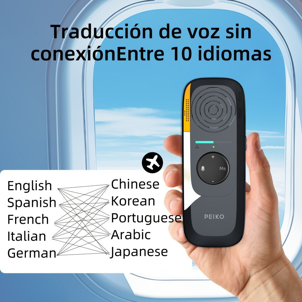 Dispositivo de traducción de lenguaje bidireccional portátil PEIKO con auriculares - Traducción de voz en línea instantánea, 75 idiomas, alta precisión, carga por tipo C, diseño compacto para viajes, negocios, aprendizaje, herramienta de traducción de via