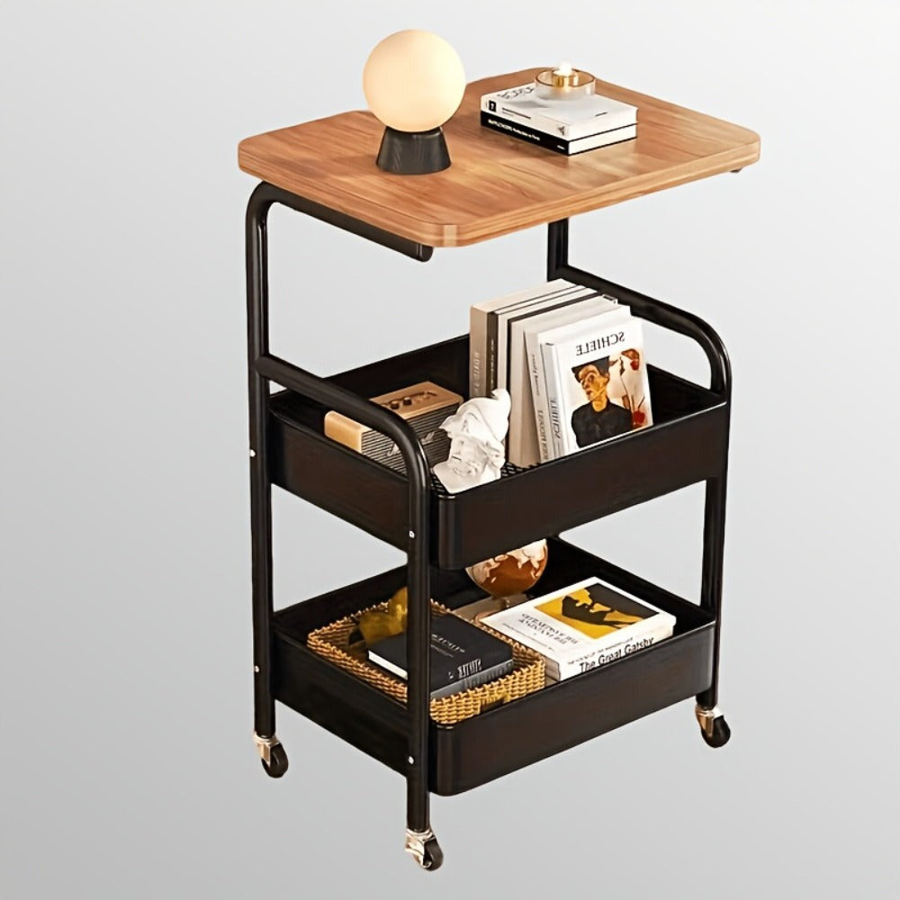 Carrito de rodillos multifuncional de tres niveles, estante de almacenamiento multifuncional de metal, estante para snacks, con rodillos portátiles, adecuado para cocina, hogar u oficina, carrito de rodillos para almacenamiento y organización de oficina,