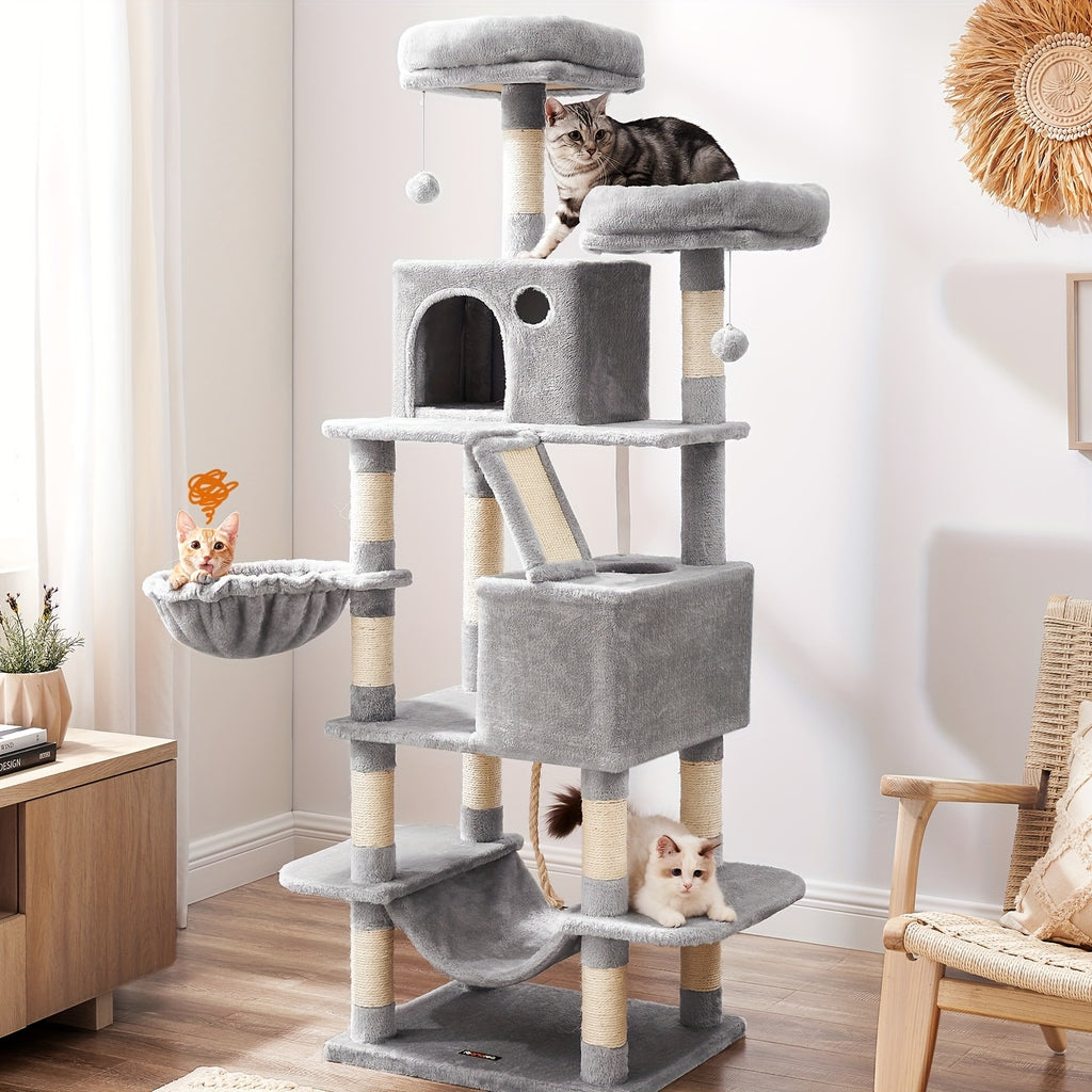 Rascador para gatos | Árbol para Gatos Feandrea de Gran Tamaño con Múltiples Niveles - 13 Postes Rascadores, 2 Plataformas y Hamaca Acogedora