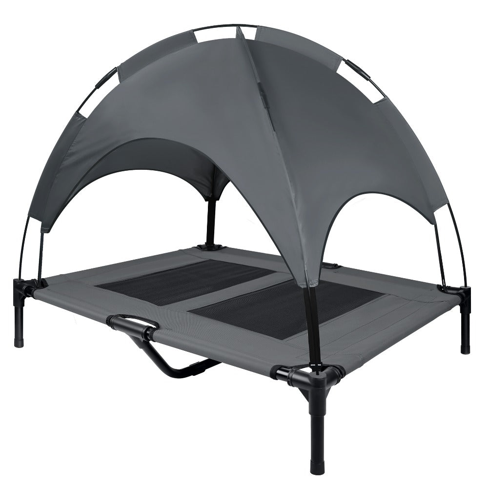 Cama para Perros con Dosel, Cama Elevada para Mascotas con Techo y Estructura de Hierro, Colchón para Dormir de Mascotas, Cama para Gatos, Gris, 76x61x76cm, 92x76x92cm, 122x92x102cm