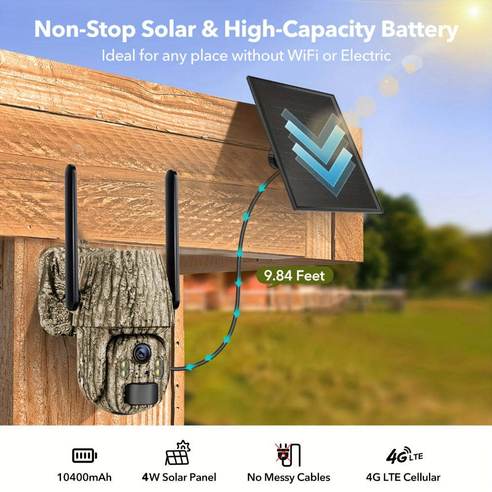 Cámara de seguridad solar inalámbrica para exterior 4G LTE con tarjeta SIM, sin necesidad de WiFi, adecuada para vigilancia empresarial, sensor de movimiento PIR, comunicación bidireccional, visión nocturna a color, almacenamiento en la nube y ranura para