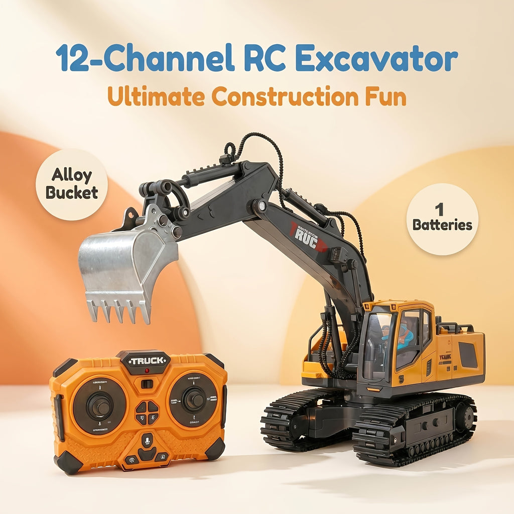 Vehículo de construcción con control remoto amarillo de 13 canales, excavadora, camión volquete, bulldozer, regalo perfecto para cumpleaños, Halloween y Navidad de niños