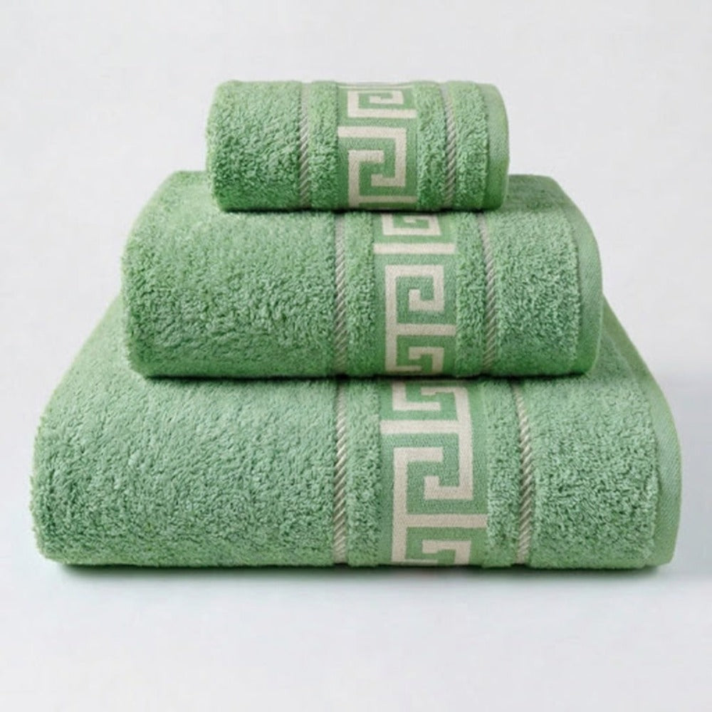 Juego de Toallas de Algodón 100% (3 Piezas) - Incluye Toalla de Tocador, Lavabo y Ducha | Tacto Suave, Ultra Absorbentes con Diseño Elegante de Lunares | Set Premium para Baño