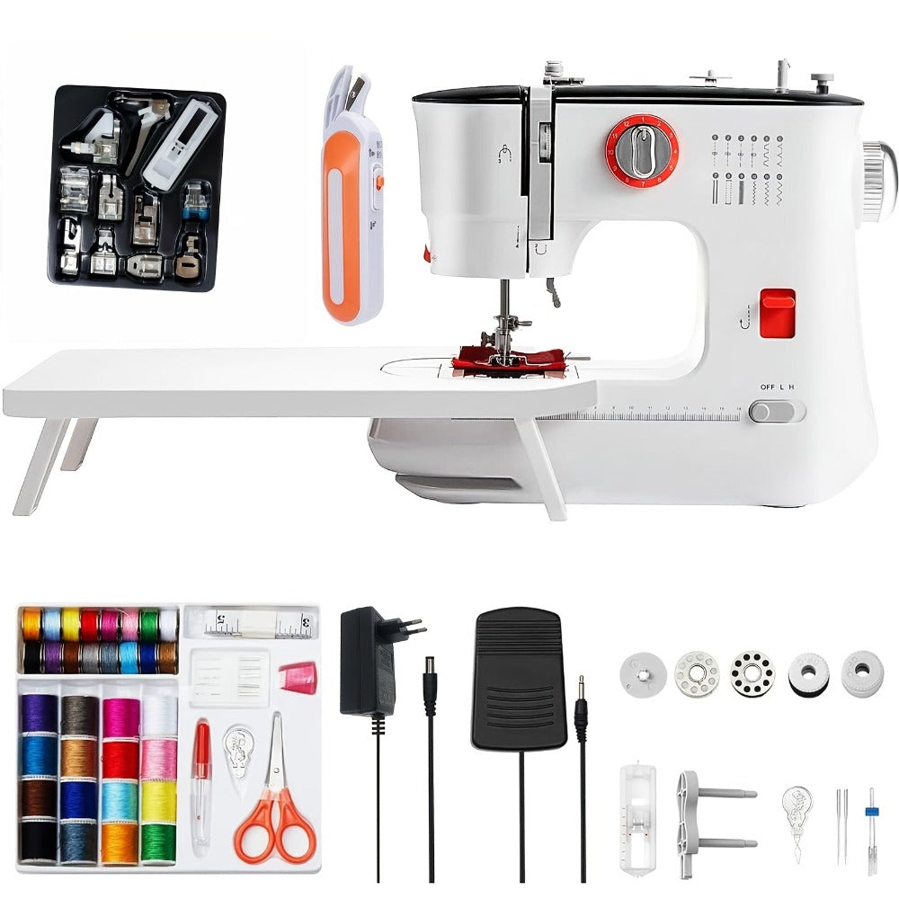 Máquina de coser 519, máquina de coser eléctrica para principiantes y niños, 12 programas de puntada, brazo libre, luz de costura y pedal eléctrico de arranque, enchufe UE