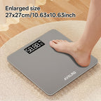Báscula de baño de alta precisión, báscula electrónica de cuerpo con pantalla LCD ultradelgada con visualización de temperatura, inicio automático al pesar, pesaje hasta 180 kg, cambio de unidad LB/KG, diseño de plataforma de vidrio templado antideslizant