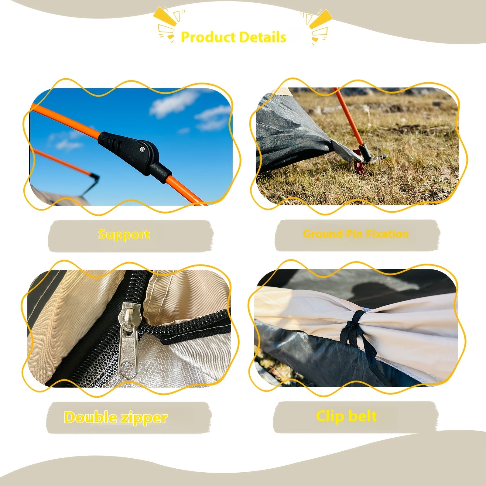 Tienda de campaña PAKICETUS de montaje instantáneo en 3 segundos con varillas de fibra de vidrio y tela Oxford de alta calidad - Configuración automática instantánea, tienda de campaña ligera para todas las estaciones, resistente al viento, interior espac