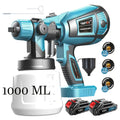 Pistola de pintura sin cables, con 2 baterías de 3000mAh y cargador, 3 boquillas, pistola de pintura para cercas de 300W con recipiente de 1000ml para paredes y techos, muebles de jardín, cobertizos