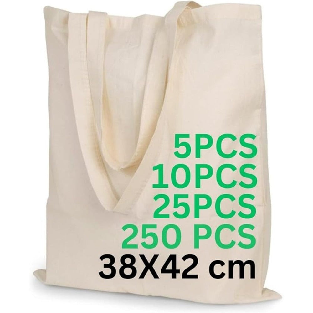 Bolsas de tela Enviroflex de 38 x 42 cm (paquete de 25/100), 100 % algodón natural, reutilizables, con asas largas.