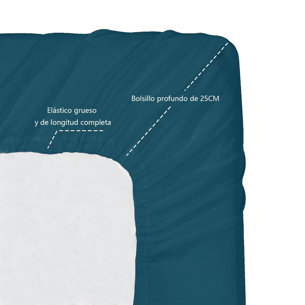 Juego de Sábanas Ligero Suave Fresca 4 Piezas para Cama de 90/105/135/150 cm – 100%Microfibra – Incluye Sábana Bajera Ajustable con borde elástico de 25 cm de profundidad, Sábana Encimera y 2 Fundas de Almohada – Suave, Transpirable y Confortable
