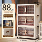 88Cm Arcenes de Almacenamiento Plegables Extra Grandes de 1/3/4/5 Niveles con Tapas, Contenedores de Plástico Apilables con Ruedas, Organizador Plegable para Armario, Dormitorio, Oficina, Cocina y Más - Casilleros de Almacenamiento Plegables y Decoración